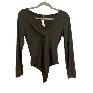 CUPSHE BODYSUIT SIZE MEDIUM CROSS FRONT THONG BOTTOM NEW GRAY‎